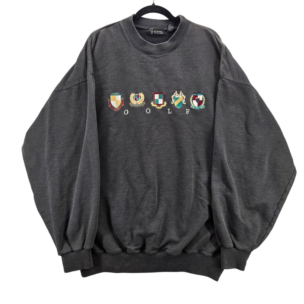 Vtg Players Van Heusen Mens XXL Charcoal Grey Golf Crest Embroidered Sweatshirt